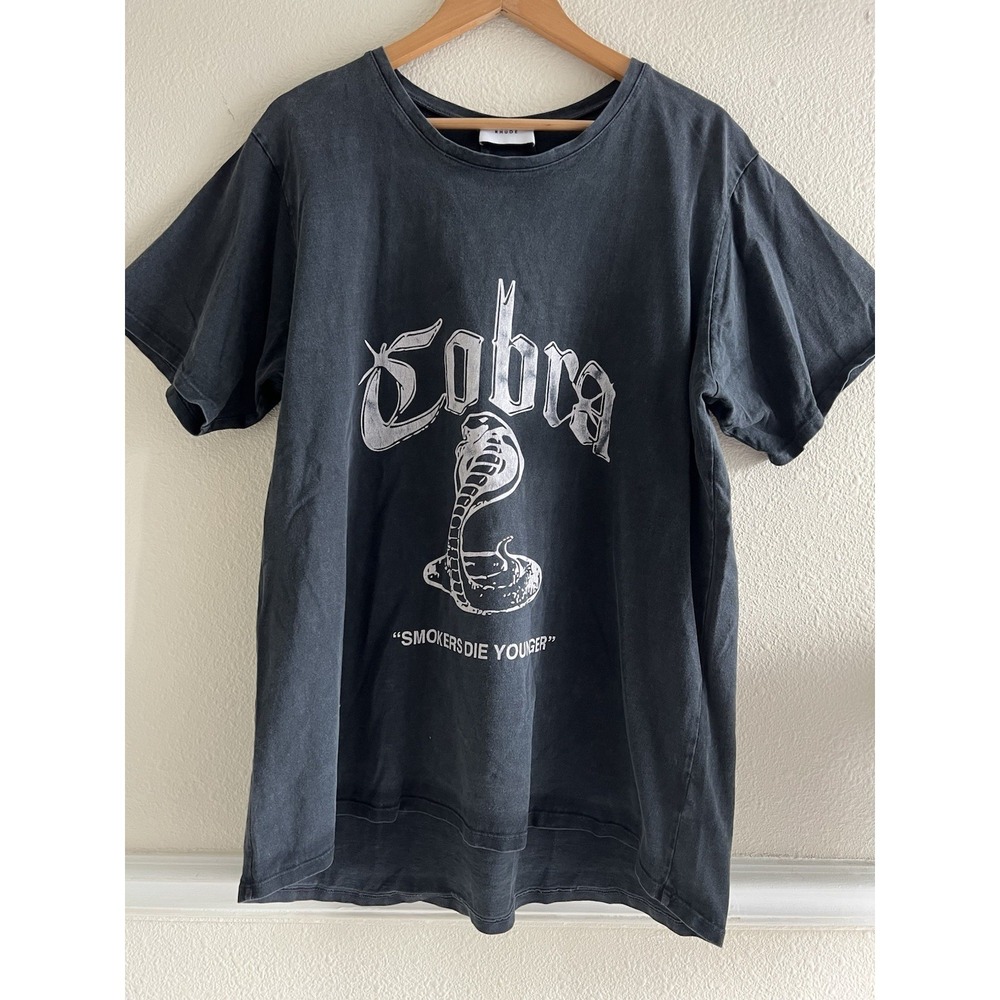 RHUDE Cobra Print "Smokers Die Young" Black T-Shirt Large Vintage Wash Dyed